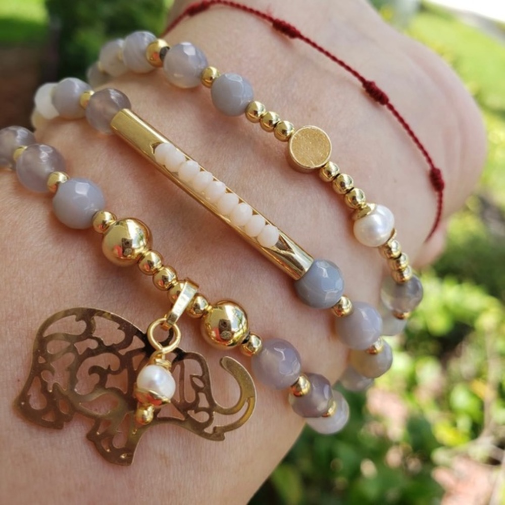 100% handmade bracelet   set of three laminated gold 18k